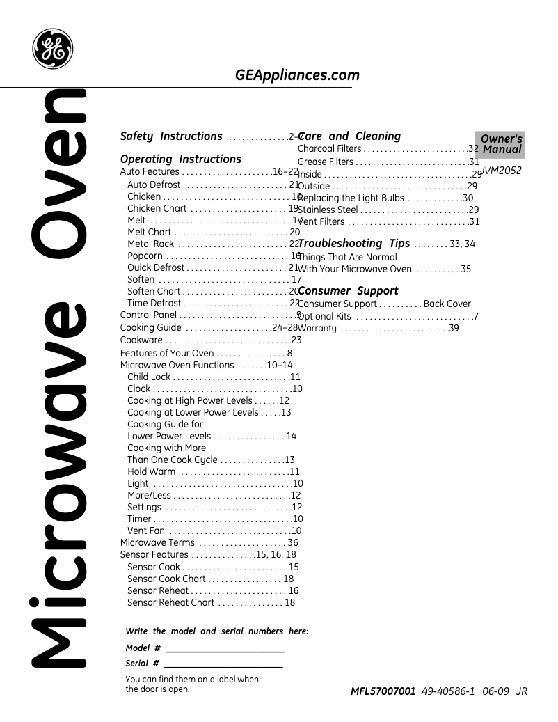 Page 1 de la notice Manuel utilisateur GE Spacemaker JVM2052DNBB