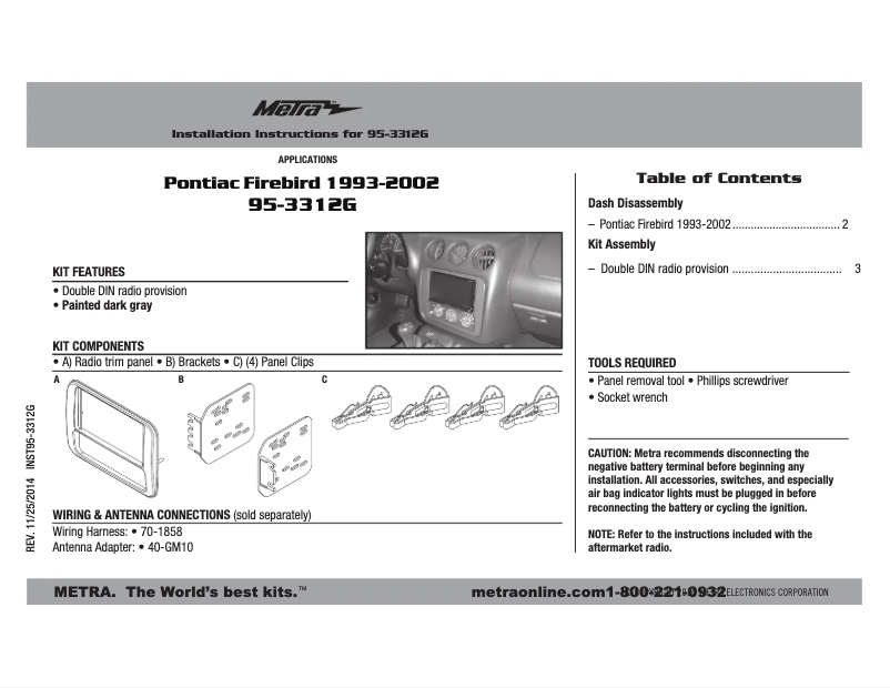 Page 1 de la notice Mode d'emploi Metra 95-3312G