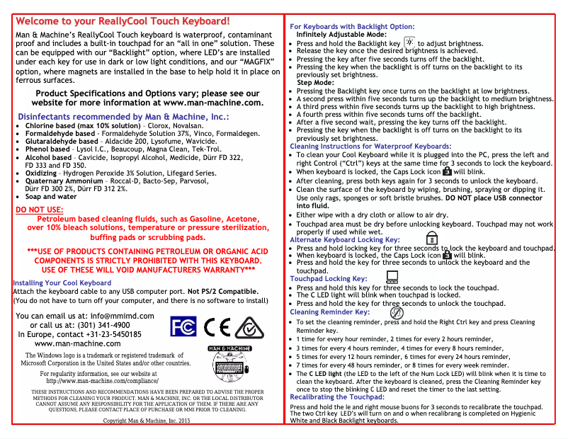 Page n°1 - Manuel utilisateur Man & Machine Really Cool Touch