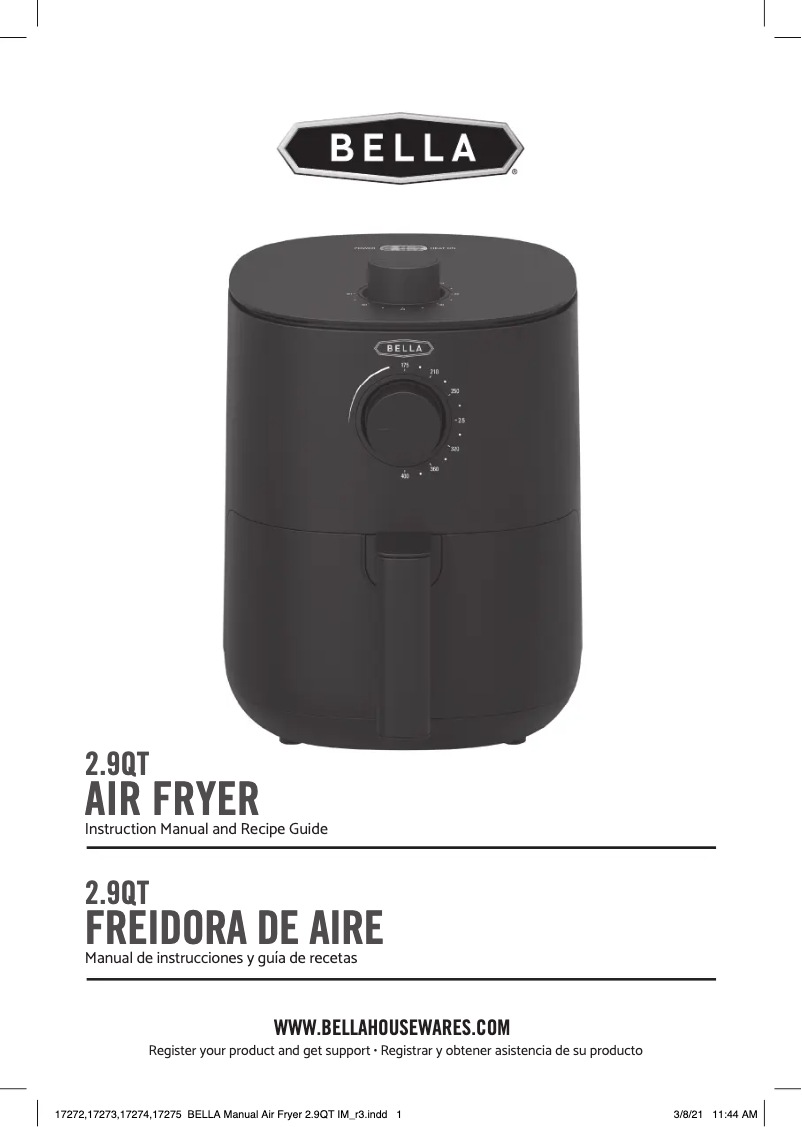 Page 1 de la notice Manuel utilisateur Bella 2.9qt Air Fryer