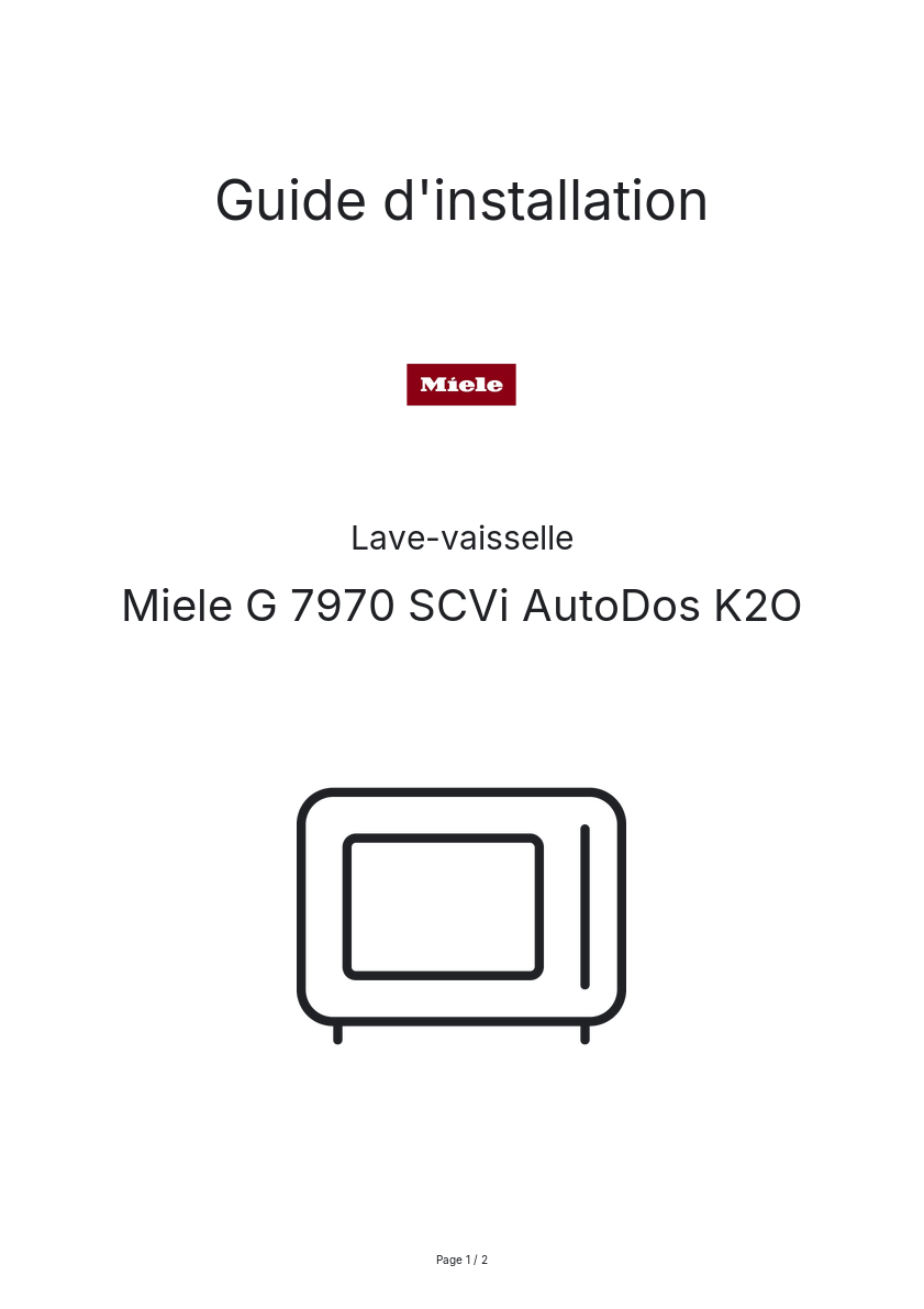 Page n°1 - Guide d'installation Miele G 7970 SCVi AutoDos K2O