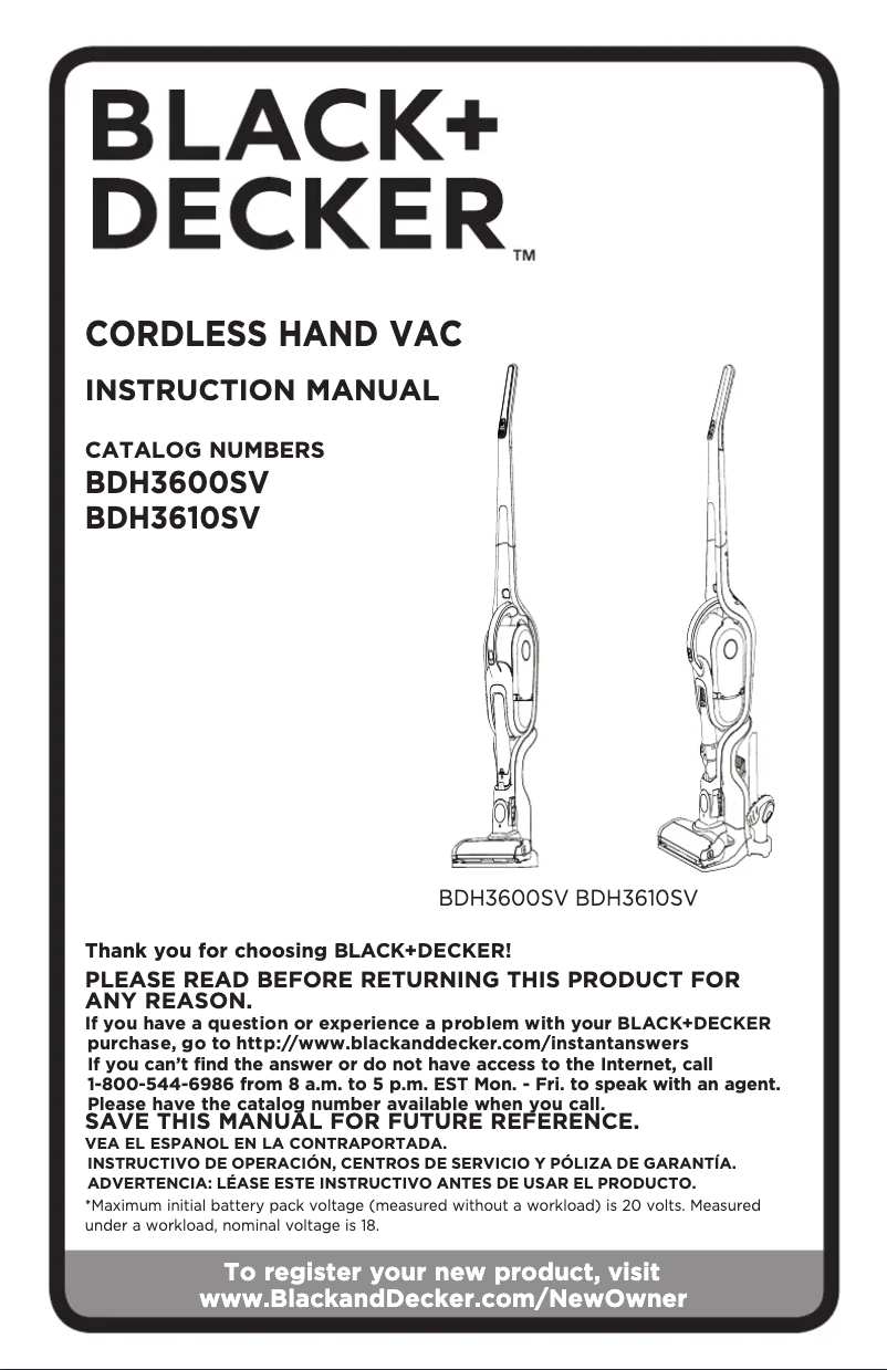 Page n°1 - Manuel utilisateur Black & Decker BDH3600SV