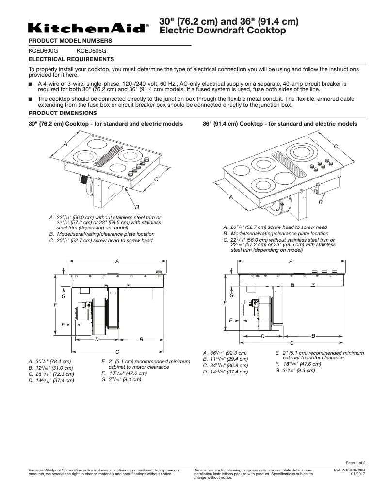 Page 1 de la notice Fiche technique KitchenAid KCED600GSS