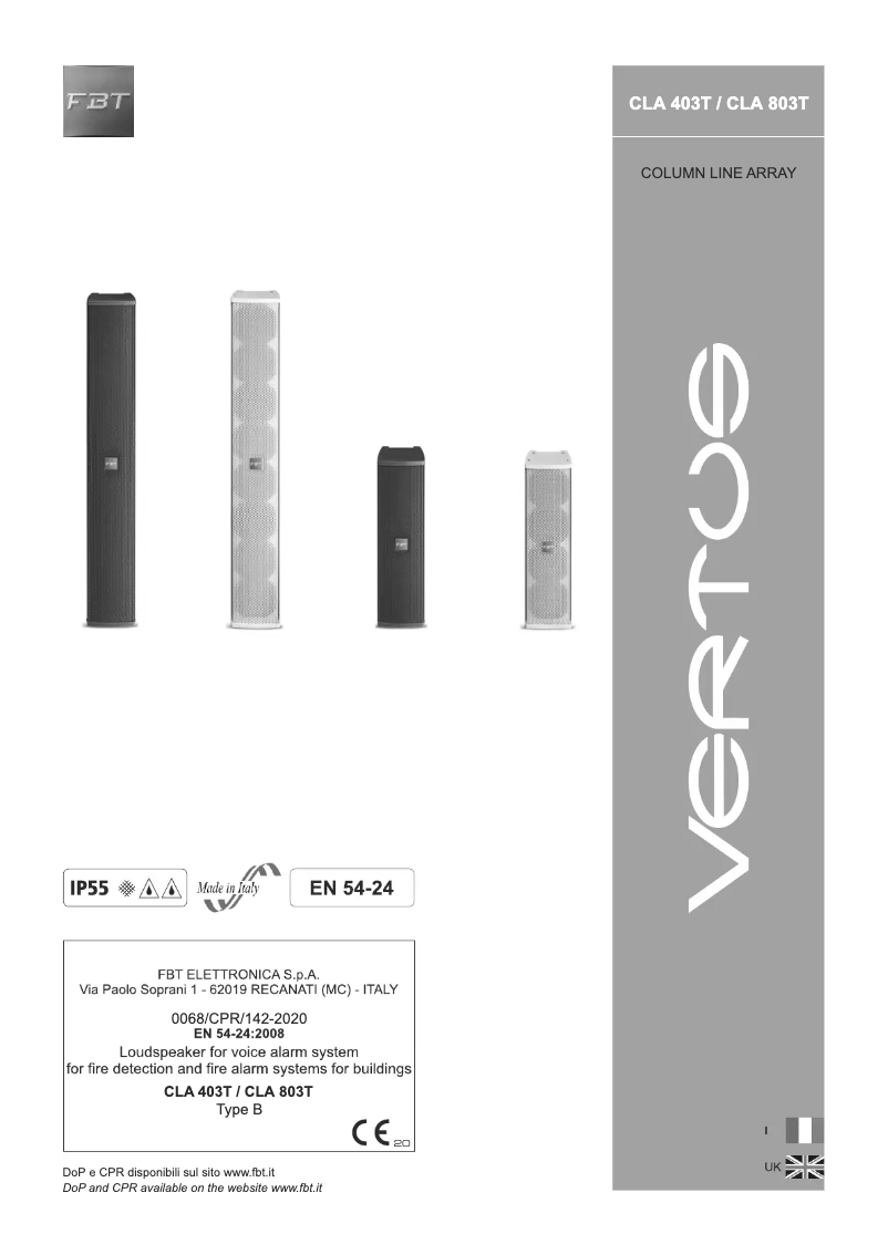 Page n°1 - Manuel utilisateur FBT CLA 803T