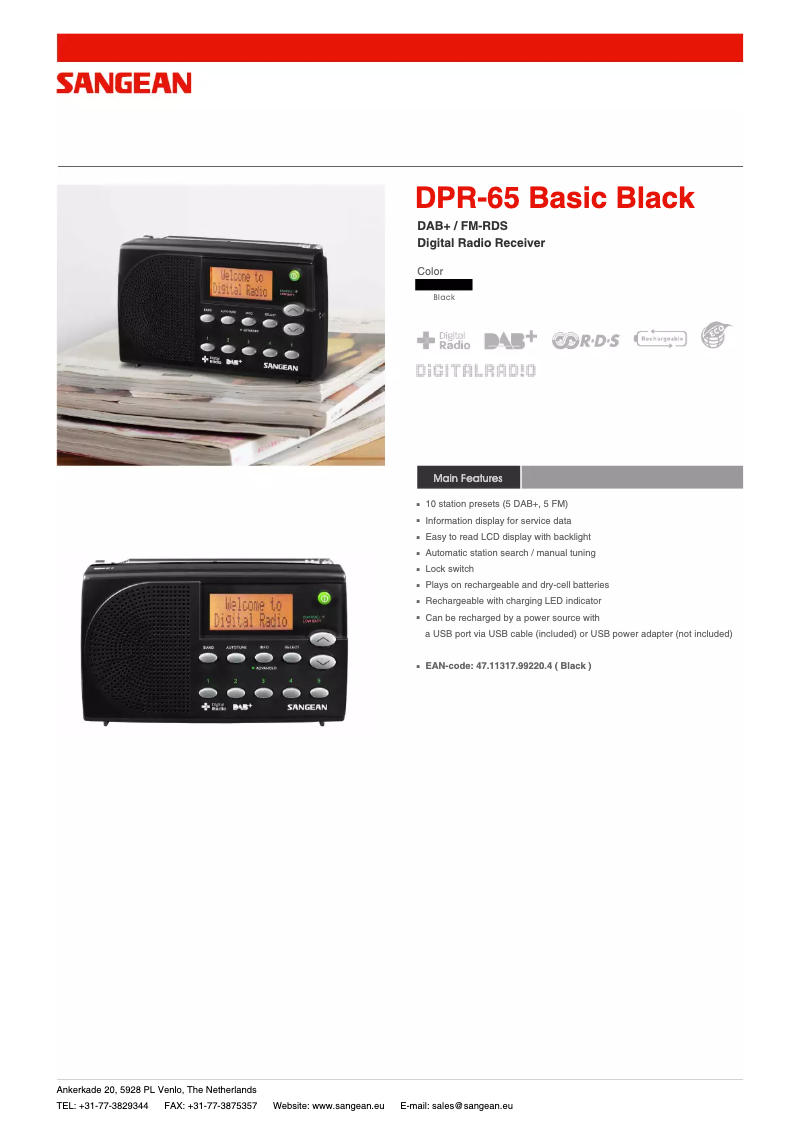 Page n°1 - Fiche technique Sangean DPR-65