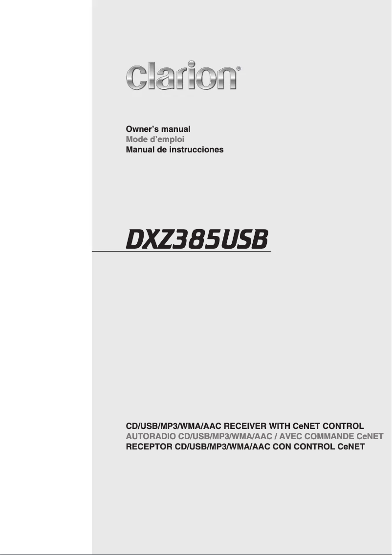 Page n°1 - Manuel utilisateur Clarion DXZ385USB