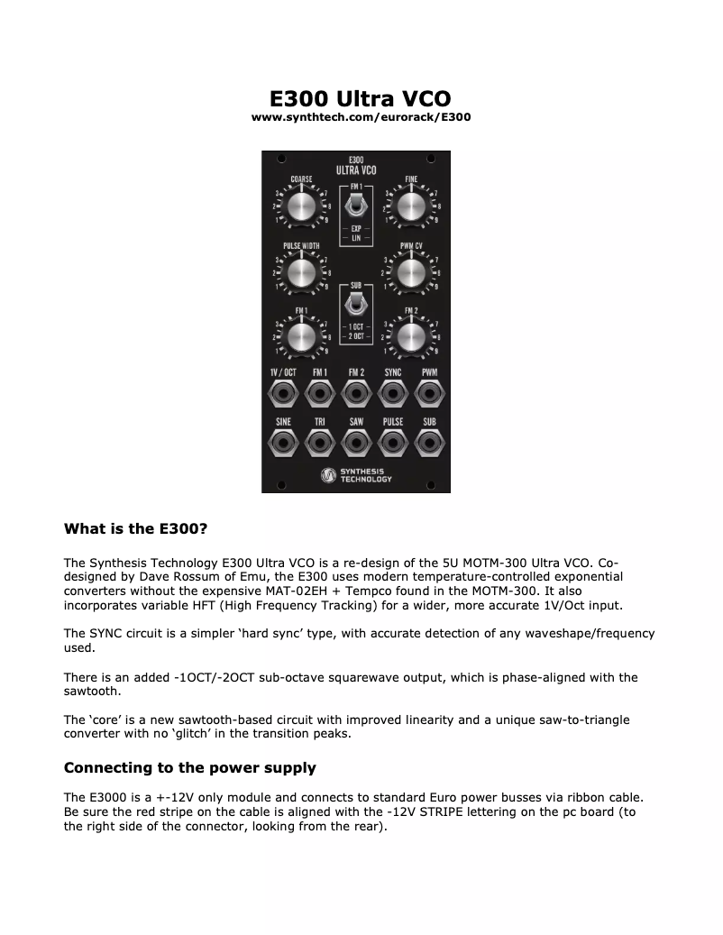 Page n°1 - Manuel utilisateur Synthesis Technology E300 Ultra VCO