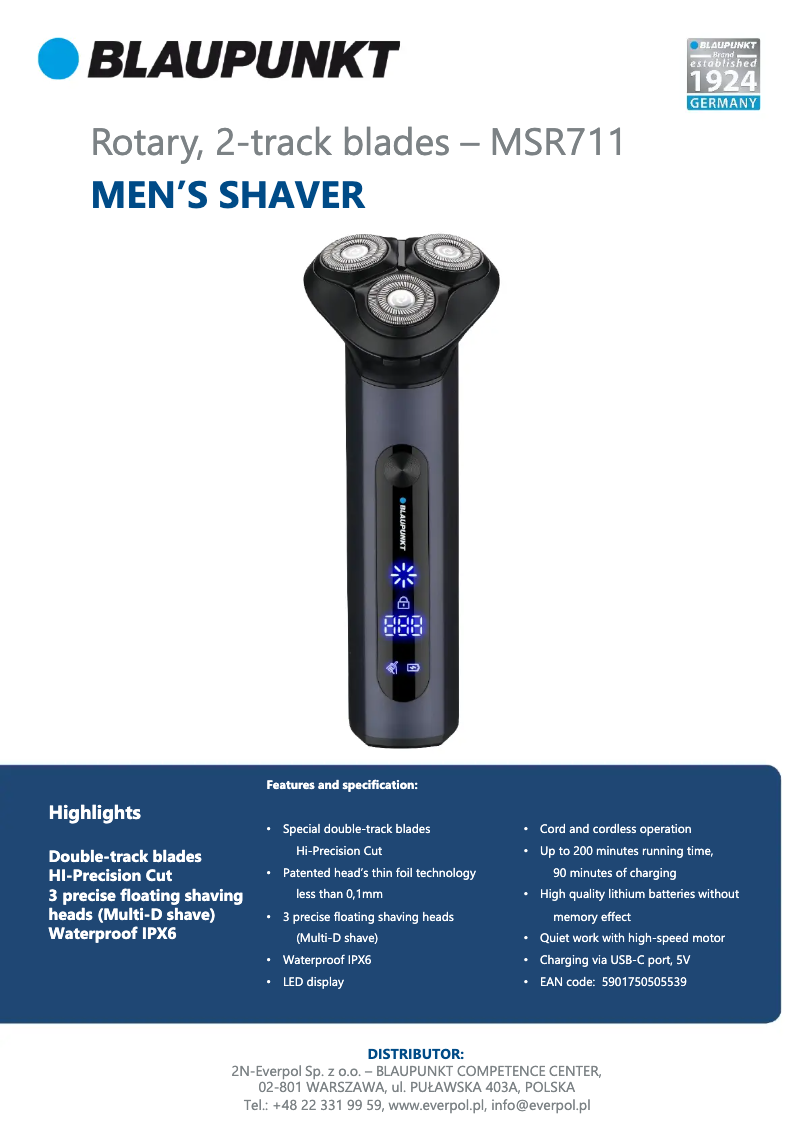 Página 1 del manual Ficha técnica Blaupunkt MSR711