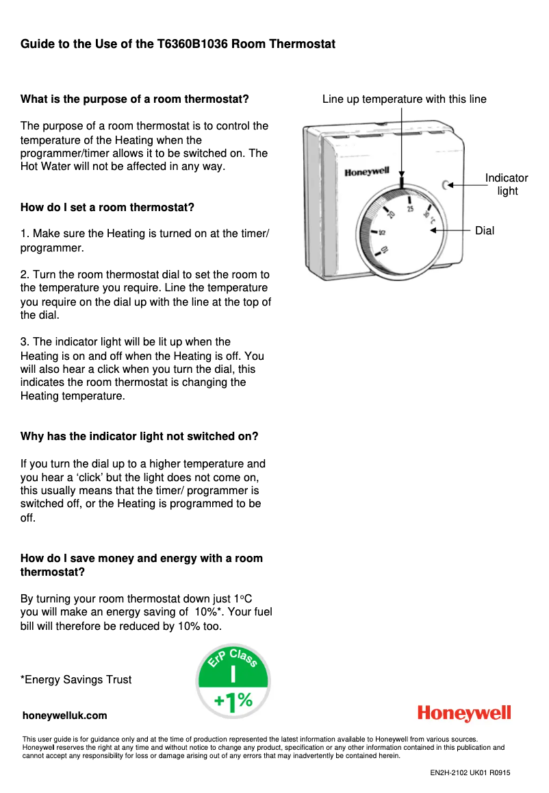 Page 1 de la notice Manuel utilisateur Honeywell T6360