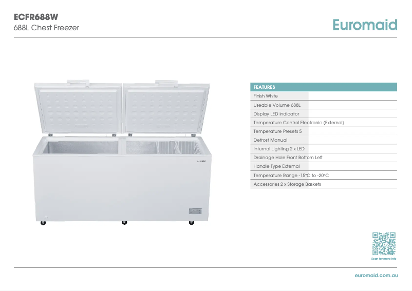 Page 1 de la notice Fiche technique Euromaid ECFR688W