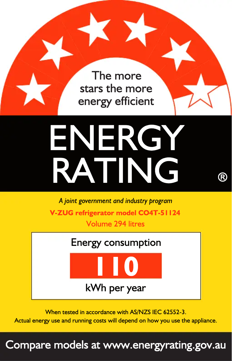 Page n°1 - Label énergétique V-Zug Cooler V4000 178K