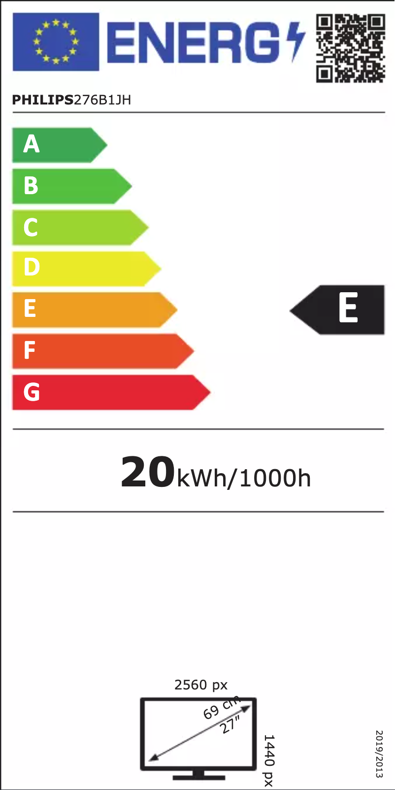 Page 1 of the manual Energy Label Philips B Line 276B1