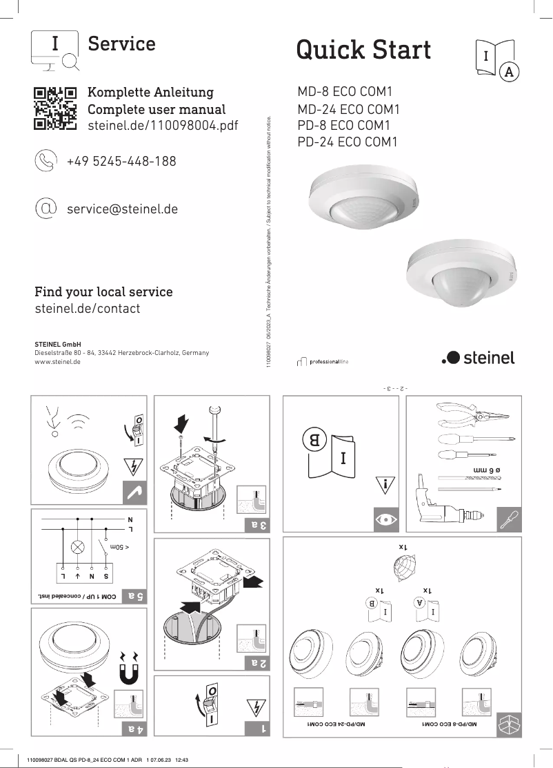 Page 1 de la notice Guide de démarrage rapide Steinel PD-8 ECO COM1