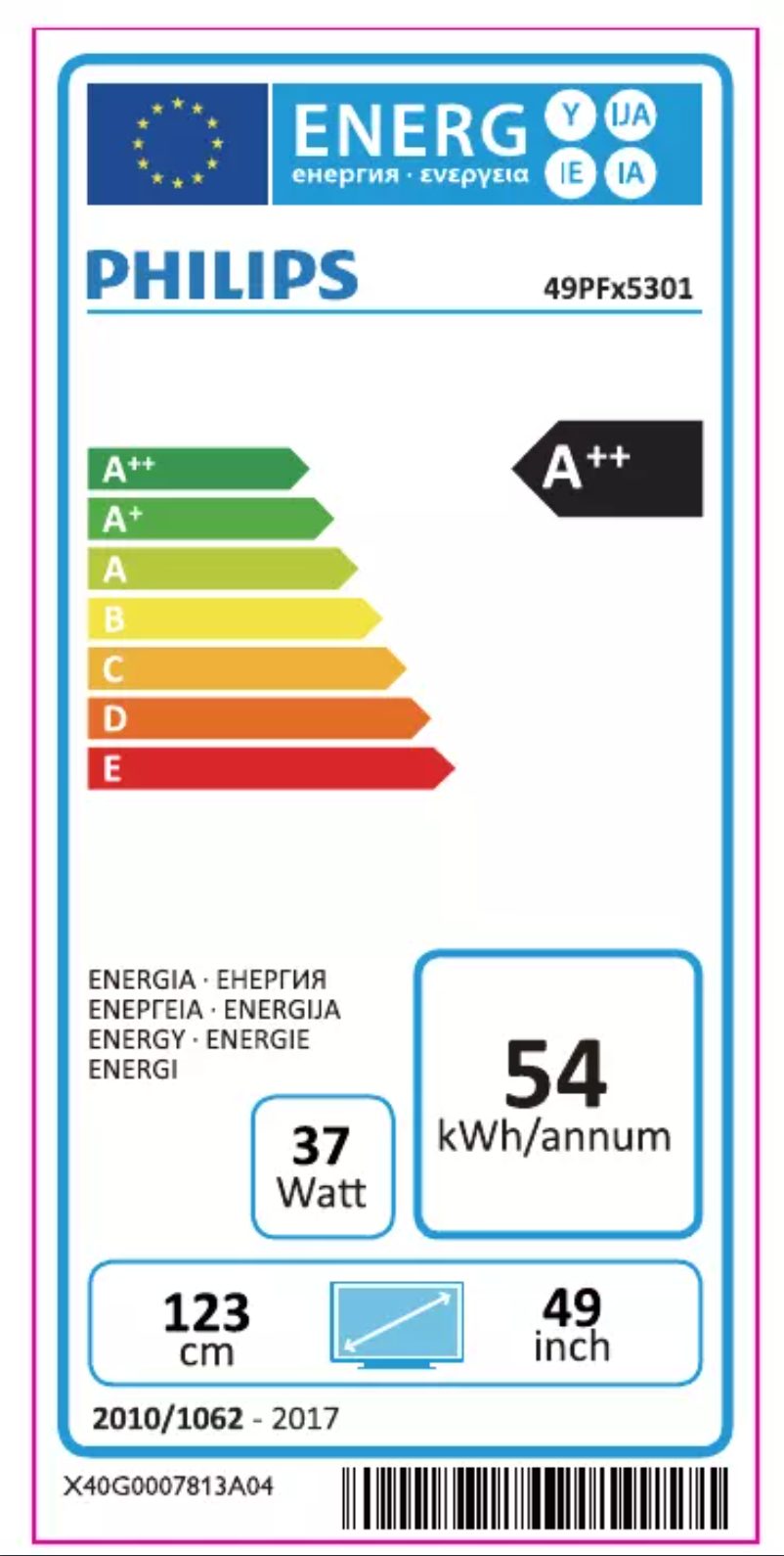 Page n°1 - Label énergétique Philips 49PFS5301