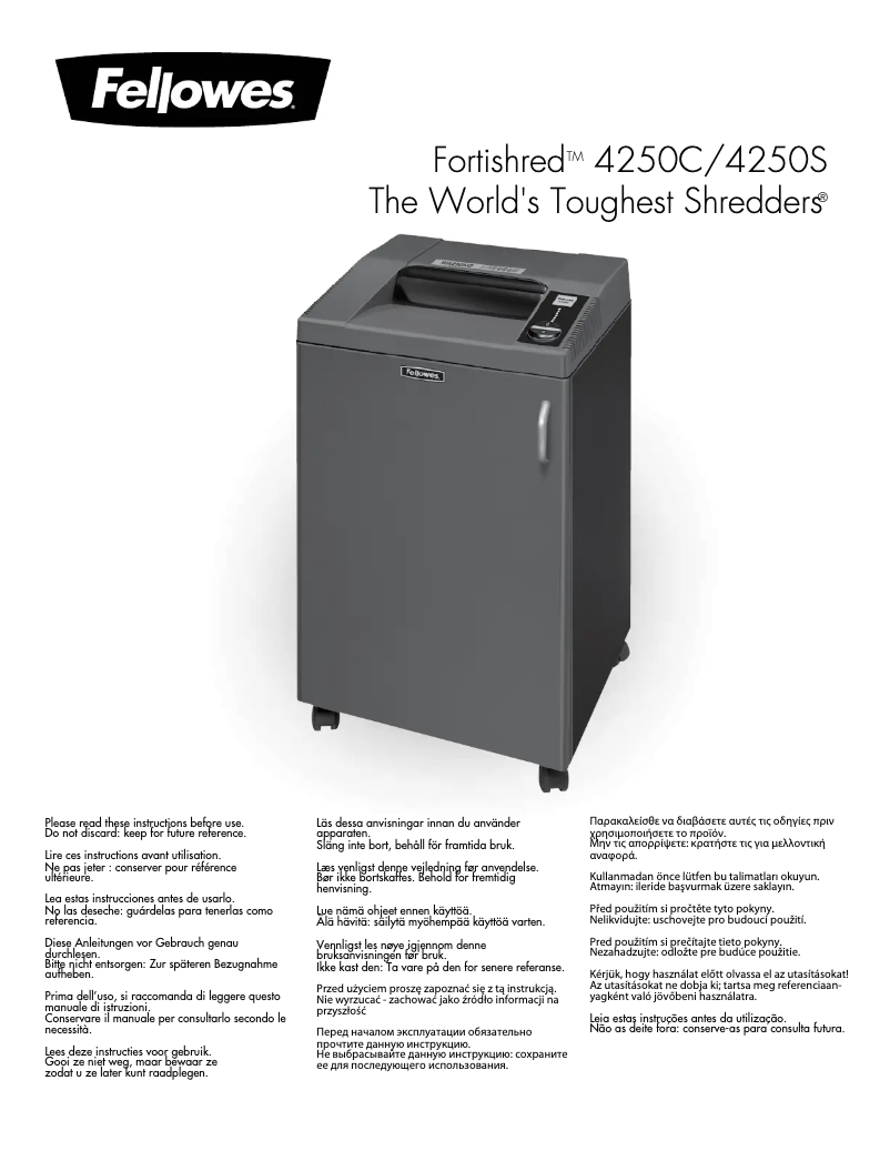 Page n°1 - Manuel utilisateur Fellowes Fortishred 4250C