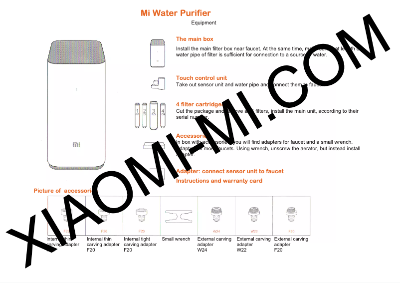 Page 1 de la notice Manuel utilisateur Xiaomi Mi Water Purifier