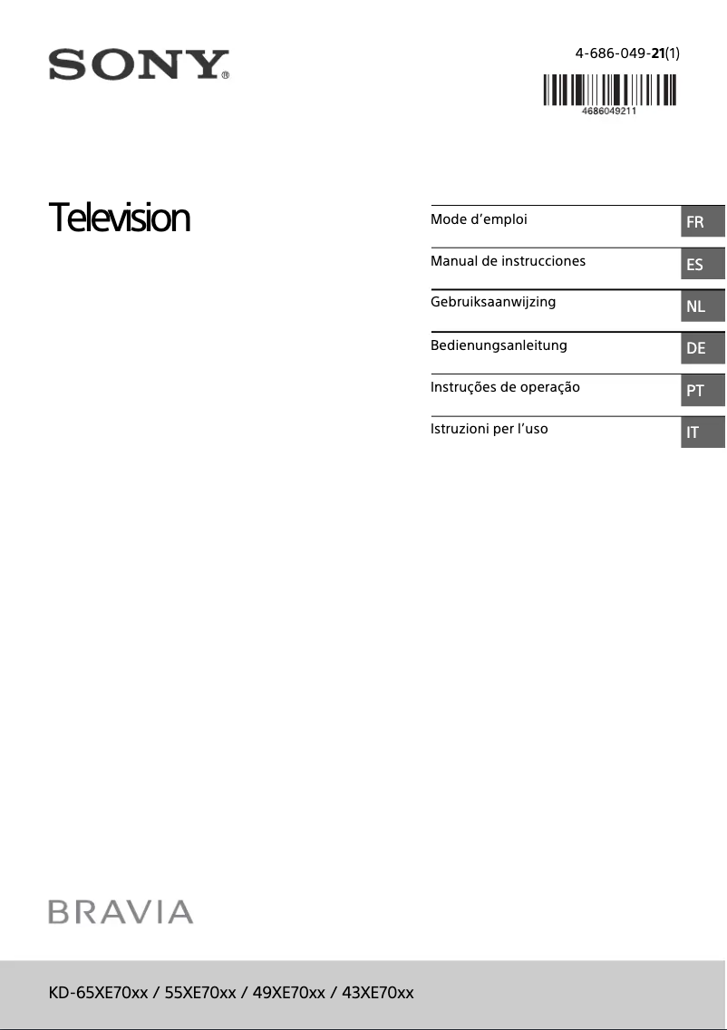 Image de la première page du manuel de l'appareil Bravia KD-65XE7004