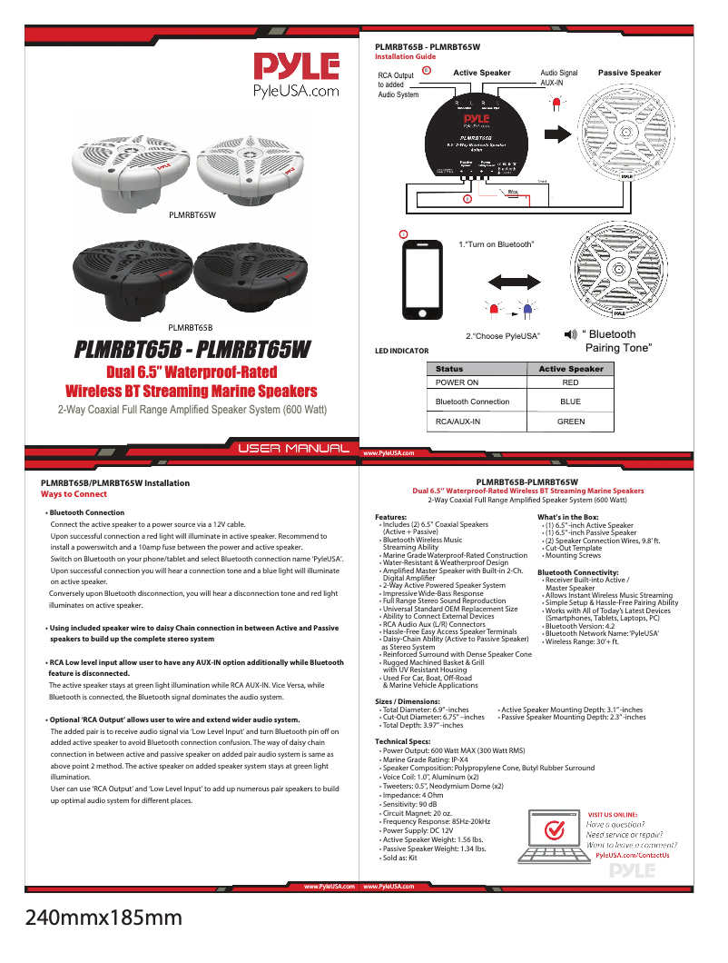 Page 1 de la notice Manuel utilisateur Pyle PLMRBT65W