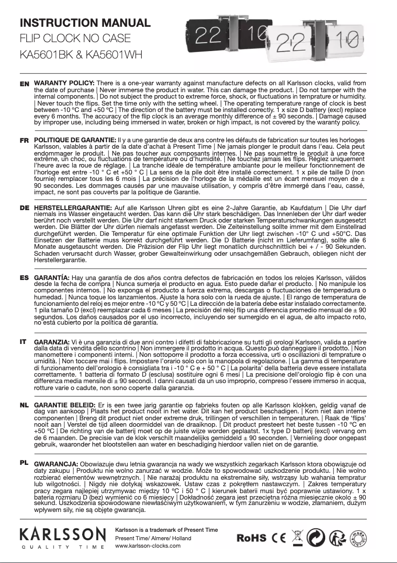 Page 1 de la notice Manuel utilisateur Karlsson KA5601BK