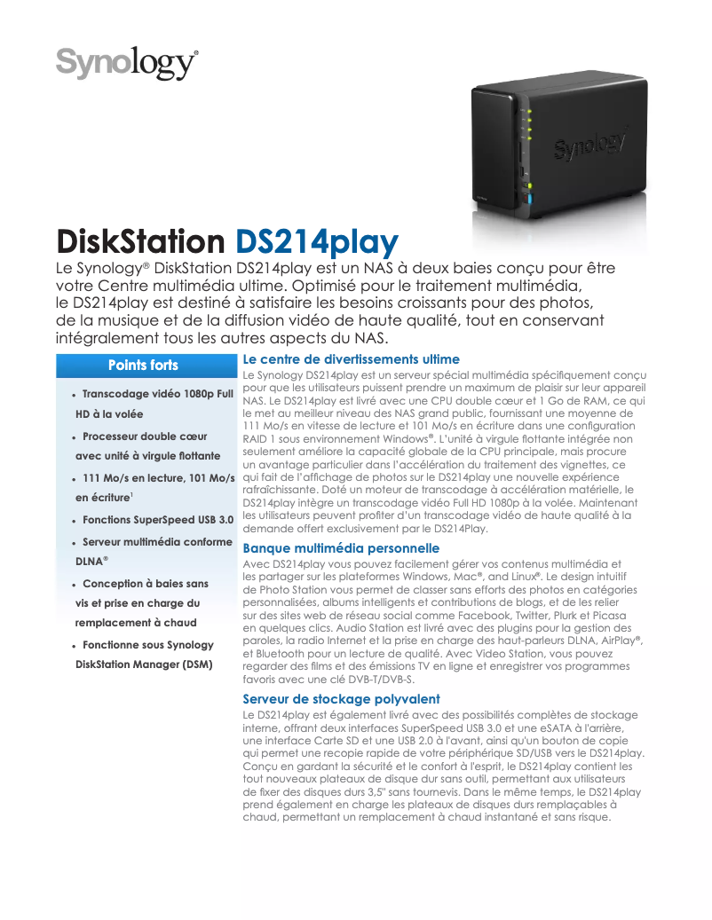 Image de la première page du manuel de l'appareil DiskStation DS214play