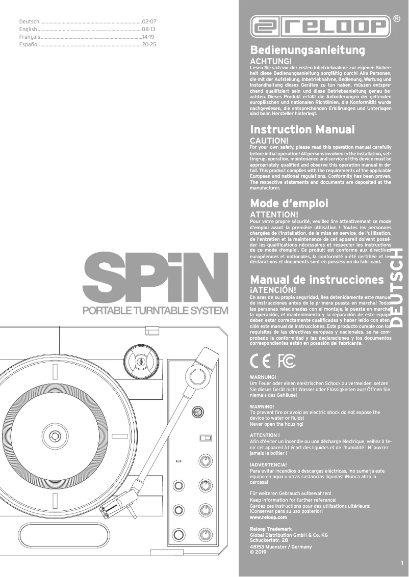 Page 1 de la notice Manuel utilisateur Reloop Spin