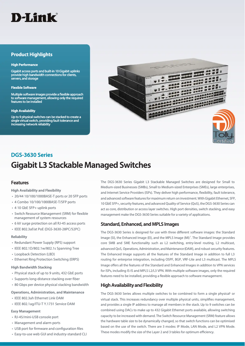 Page 1 de la notice Fiche technique D-Link DGS-3630