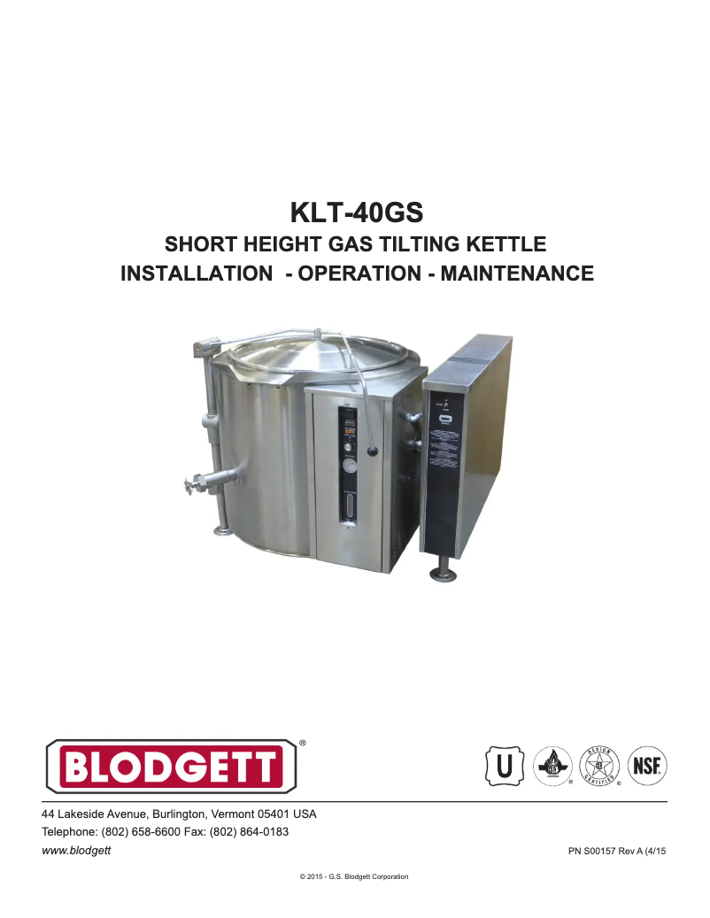 Page 1 de la notice Manuel utilisateur Blodgett KLT-40GS