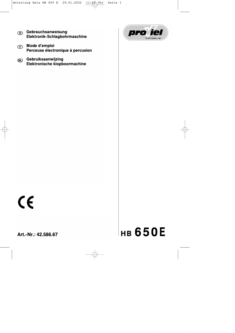 Page 1 de la notice Manuel utilisateur Proviel HB 650 E