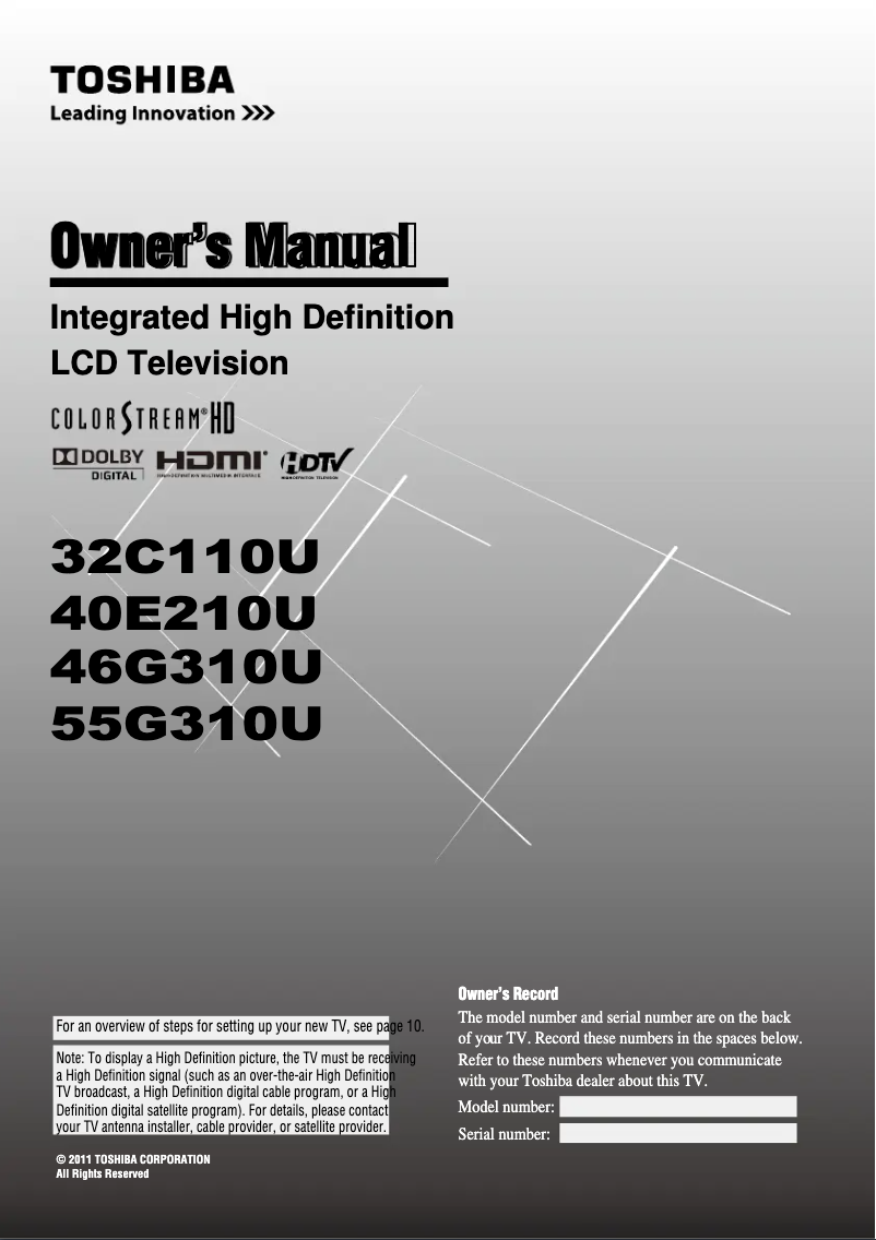 Page 1 de la notice Manuel utilisateur Toshiba 46G310U