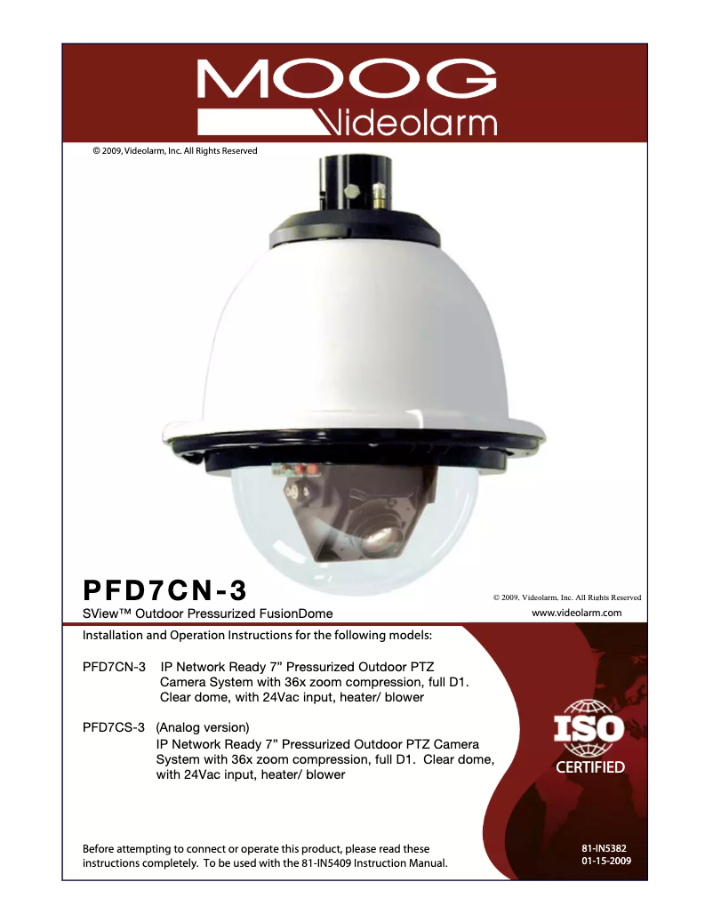 Página 1 del manual Manual de usuario Moog Videolarm PFD7CN-3