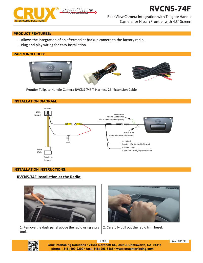 Page n°1 - Manuel utilisateur CRUX RVCNS-74F