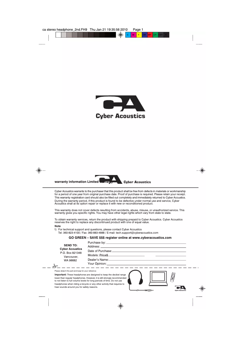 Page 1 de la notice Manuel utilisateur Cyber Acoustics ACM-7002