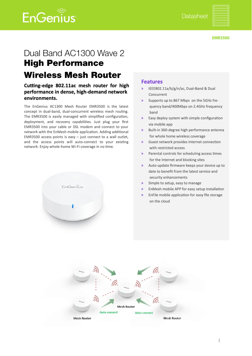 Page 1 de la notice Fiche technique EnGenius EMR3500