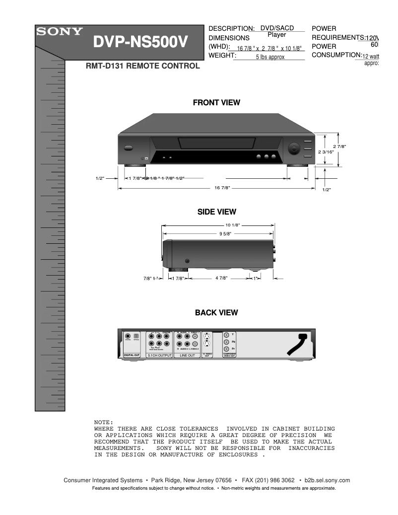 Page n°1 - Guide d'installation Sony DVP-NS500V