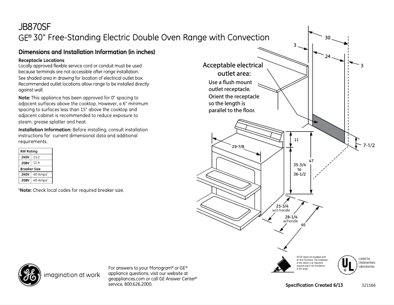 Page n°1 - Fiche technique GE JB870SFSS