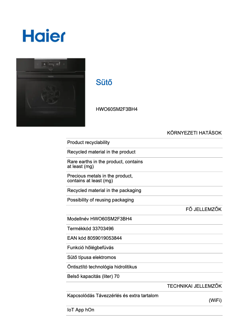 Page n°1 - Label énergétique Haier HWO60SM2F3BH