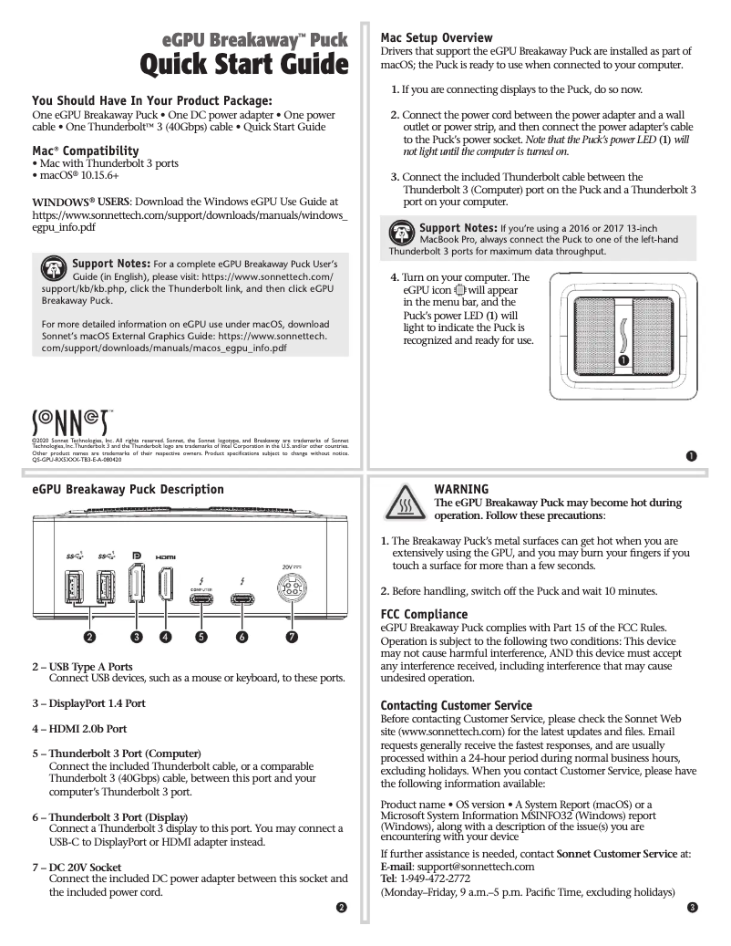 Page n°1 - Manuel utilisateur Sonnet GPU-RX57-TB3-S