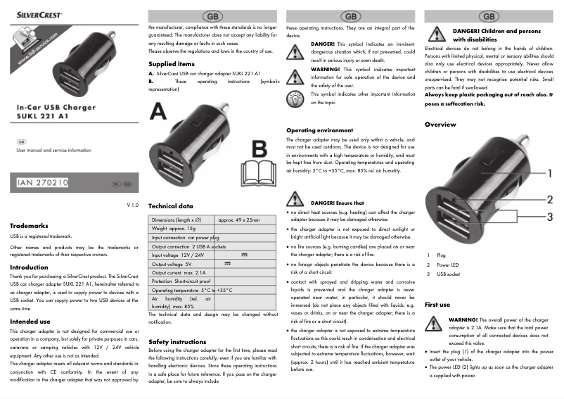 Página 1 del manual Manual de usuario SilverCrest SUKL 221 A1