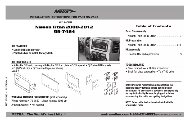Page n°1 - Guide d'installation Metra 95-7424