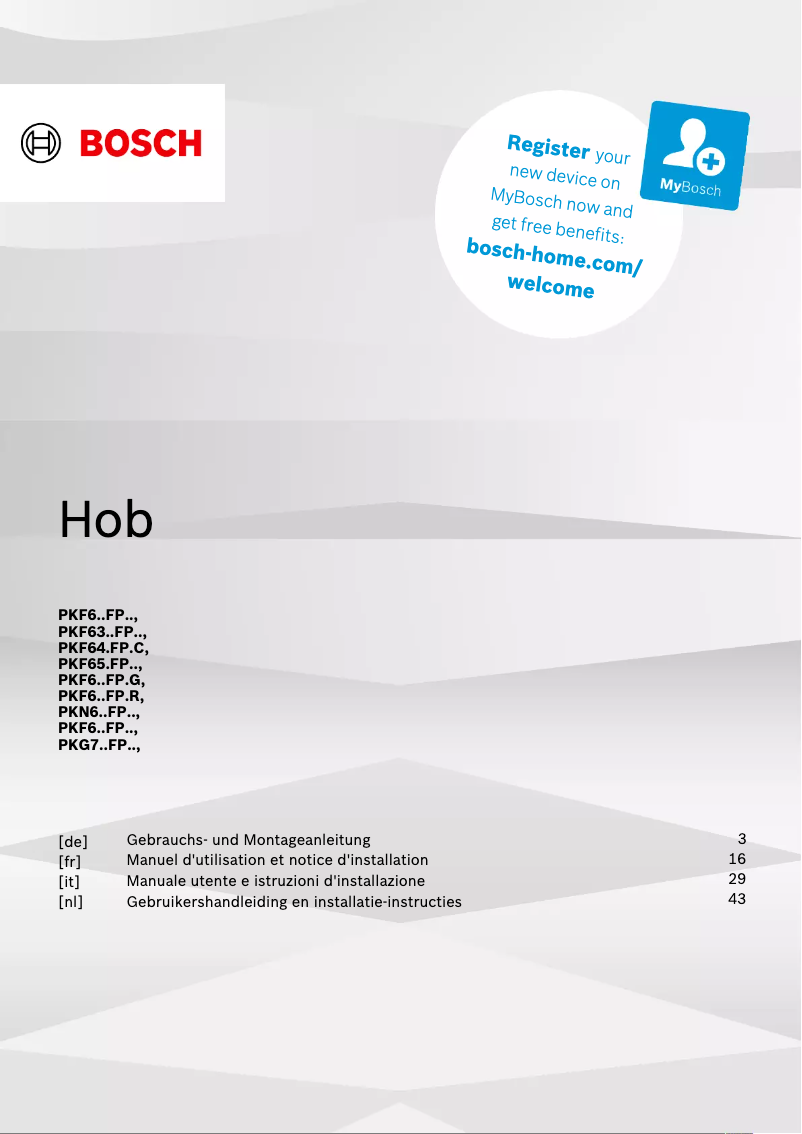 Page 1 de la notice Guide d'installation Bosch PKF631FP3E