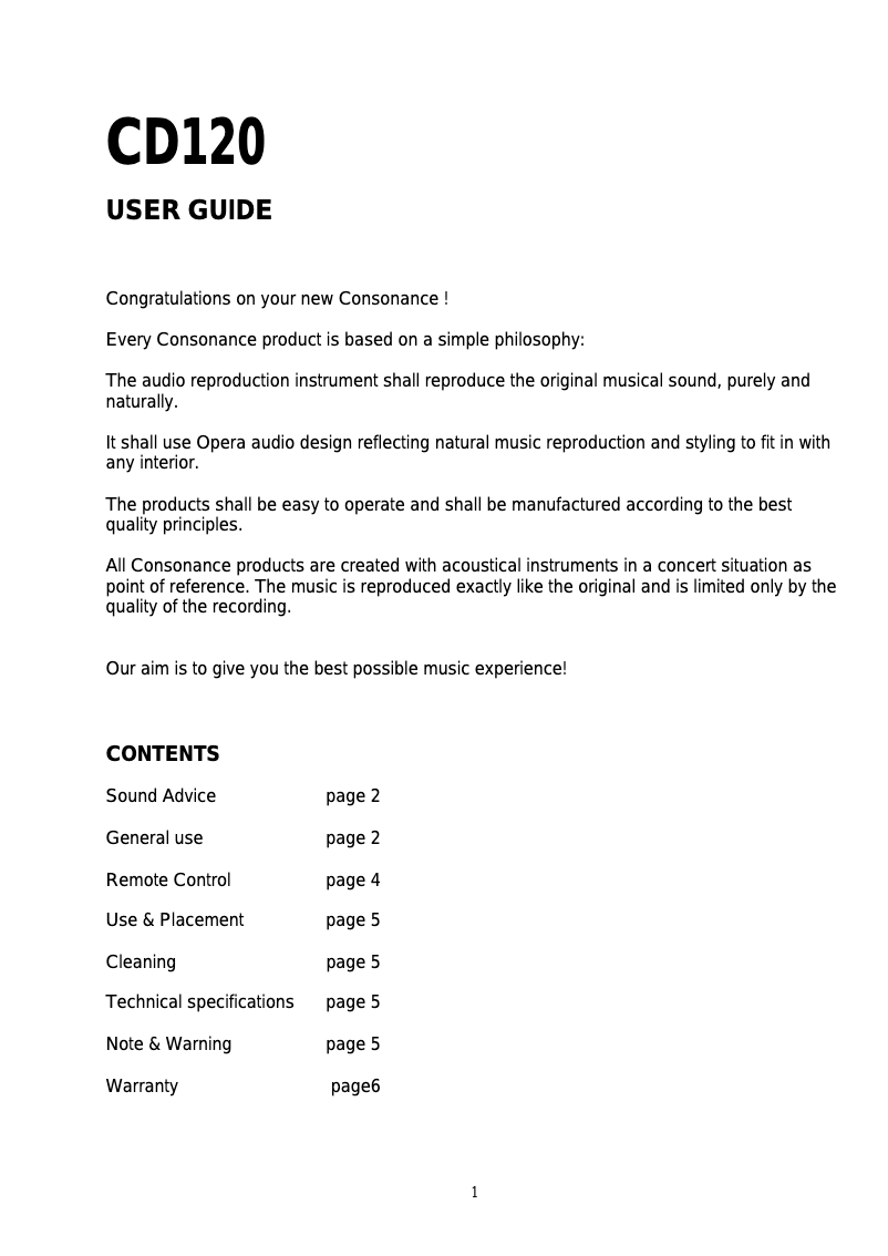 Page n°1 - Manuel utilisateur Opera-Consonance CD-120 Balanced