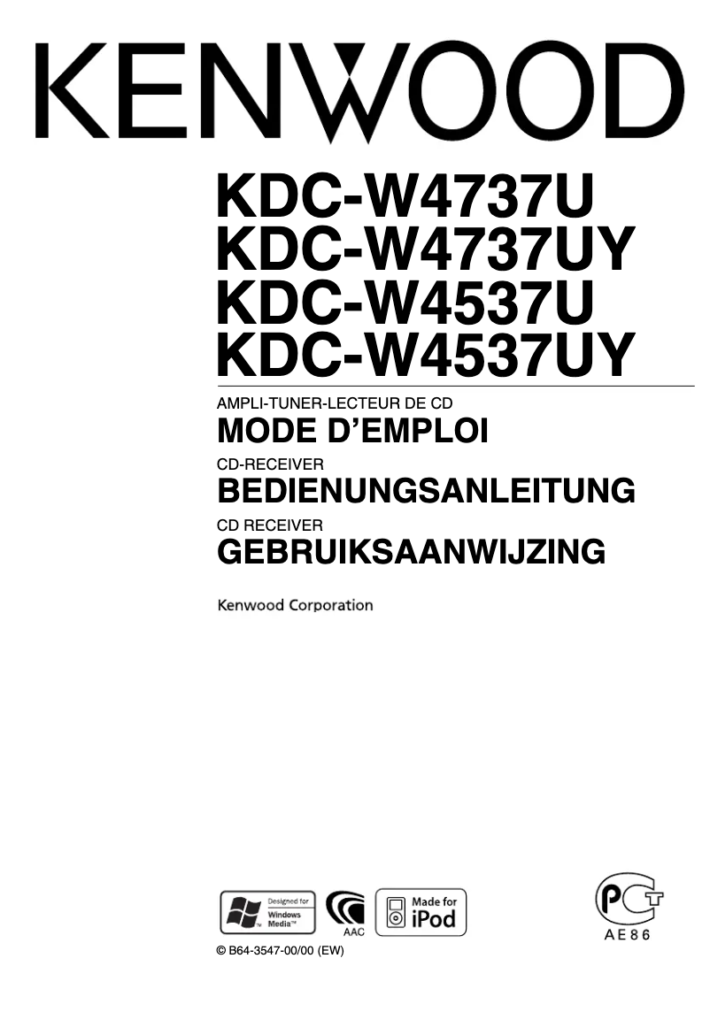 Page n°1 - Manuel utilisateur Kenwood KDC-W453U