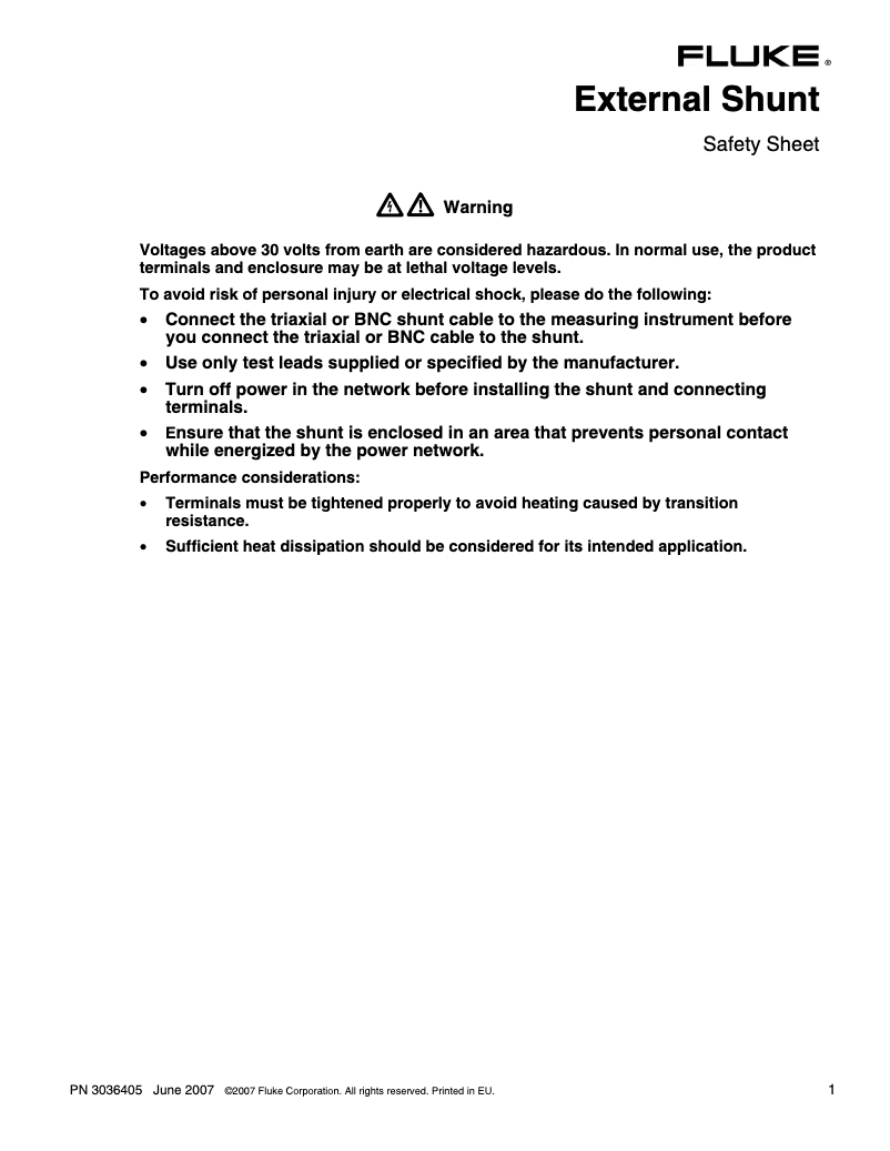 Page n°1 - Instructions de sécurité Fluke Norma 5000
