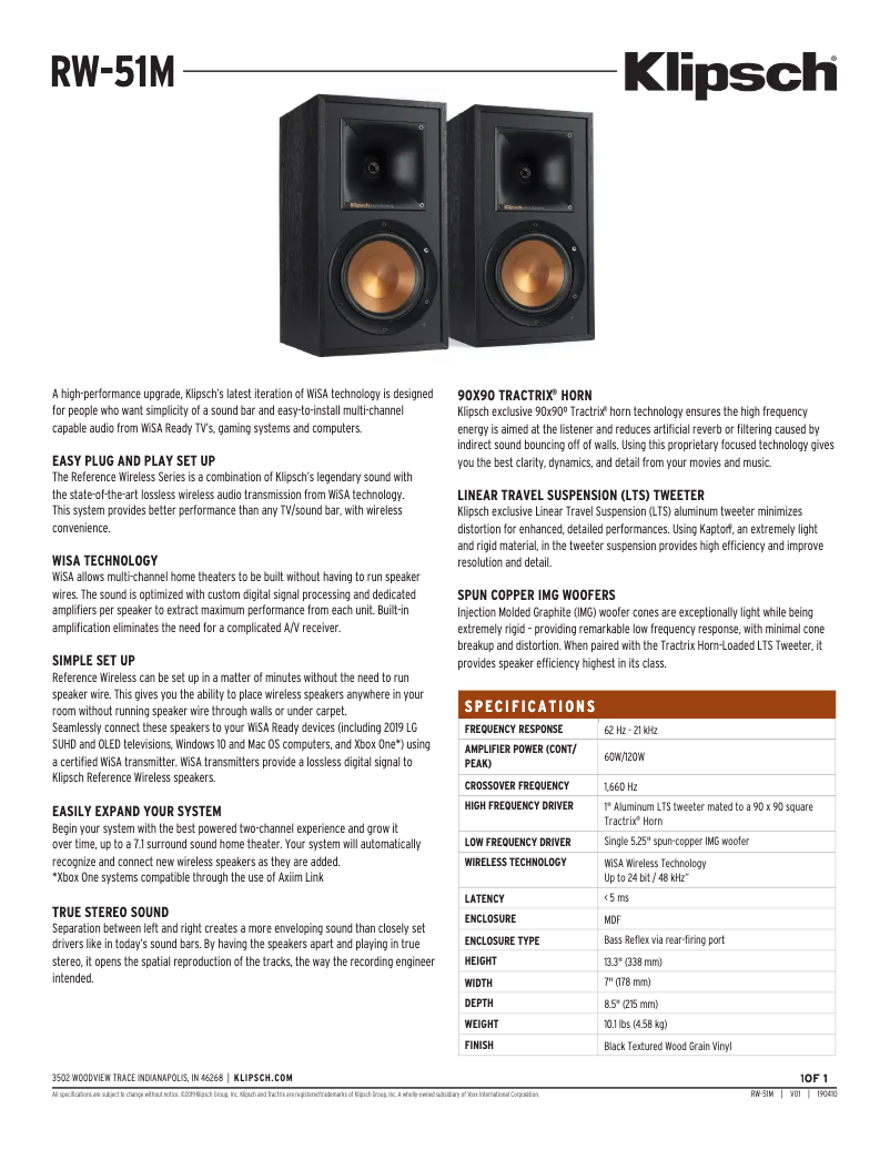 Page n°1 - Fiche technique Klipsch RW-51M