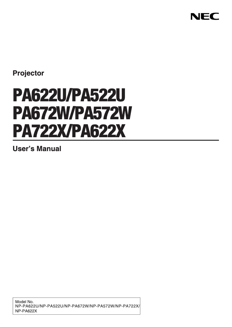 Page 1 de la notice Manuel utilisateur NEC NP-PA622U-13ZL