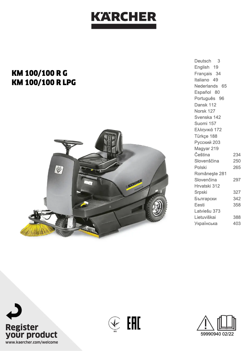 Page n°1 - Manuel utilisateur Kärcher KM 100/100 R G