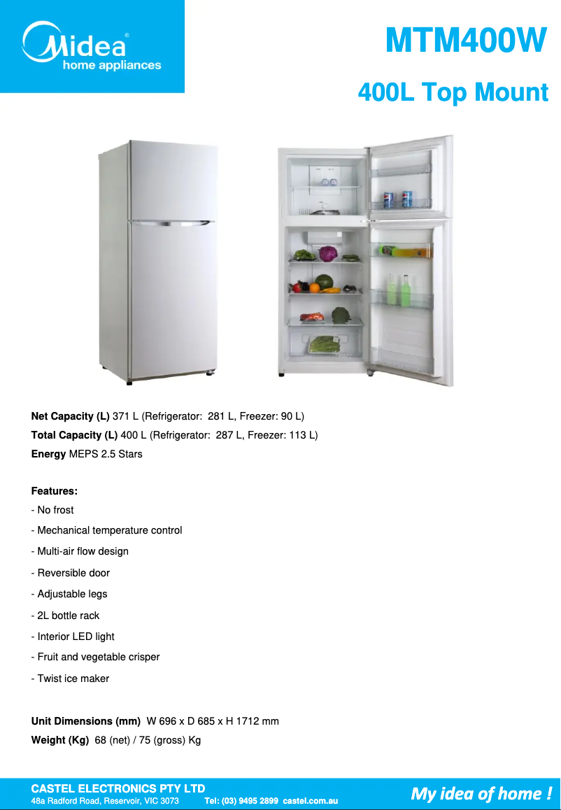 Page n°1 - Fiche technique Midea MTM400W