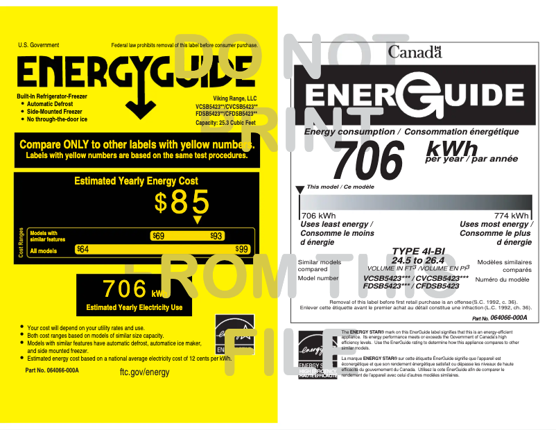 Page 1 de la notice Label énergétique Viking FDSB5423