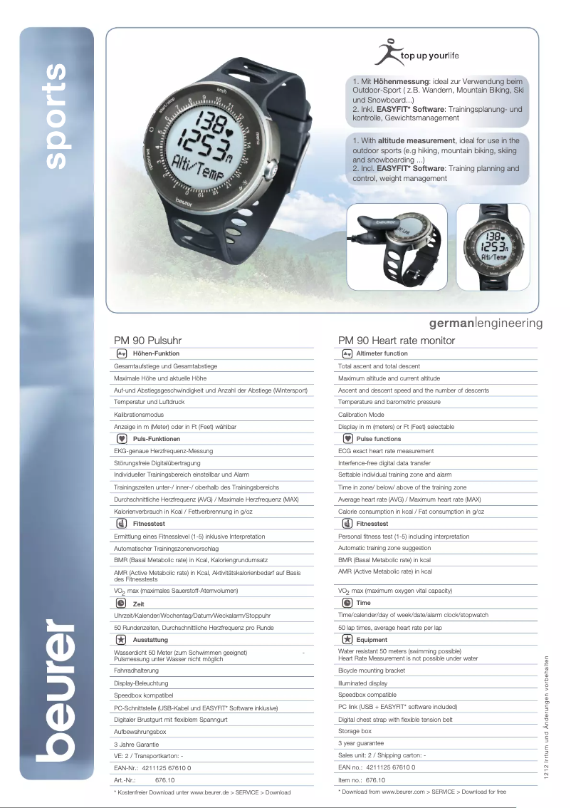 Page 1 de la notice Fiche technique Beurer PM 90