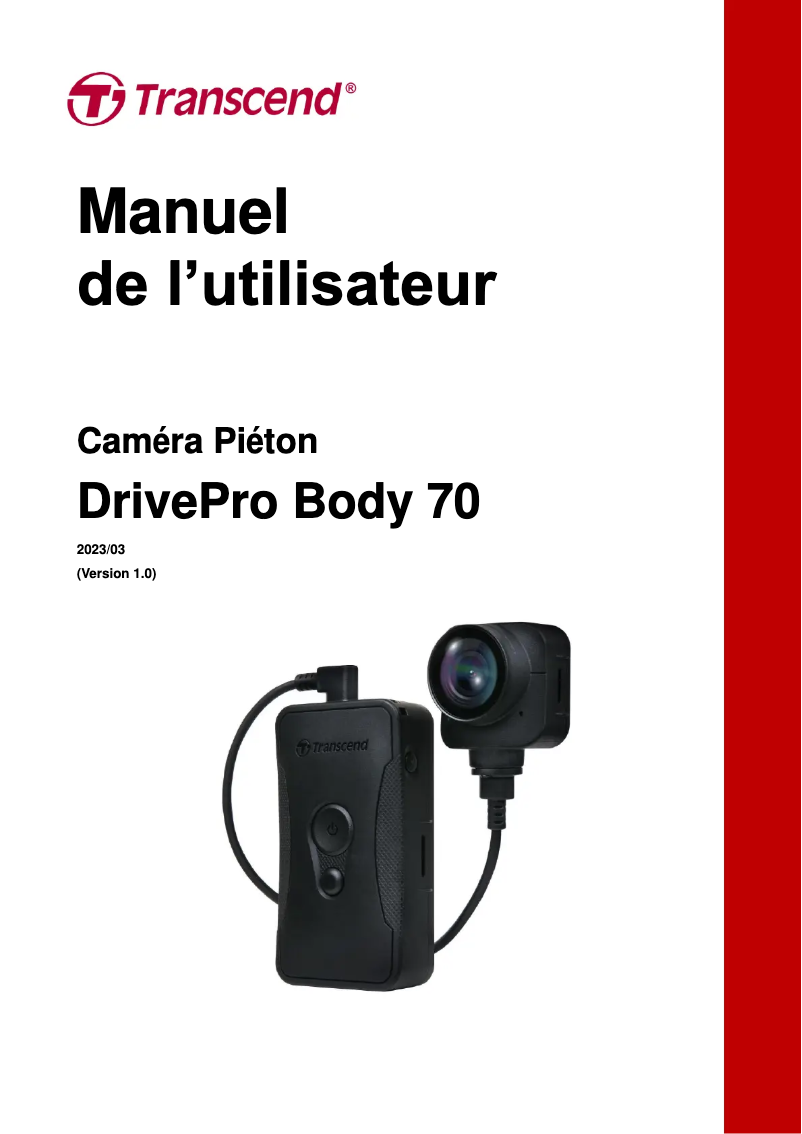 Page n°1 - Manuel utilisateur Transcend DrivePro Body 70